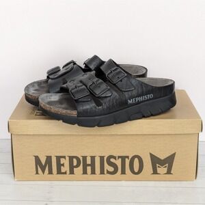 Mephisto Zach Fit Black Comfort Sandal Slide Gray Footbed Men's Size 37 EU